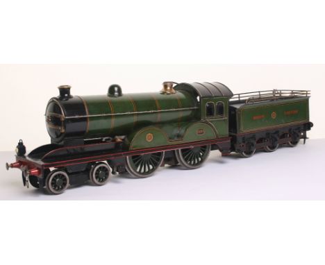 * Gauge III early live steam 4-4-0 North Eastern locomotive 1238 and tender, probably Carette, circa 1905, cab with sliding r