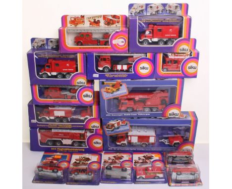 Sixteen Siku Fire Emergency Appliances, 2213 MercedesMarine Rescue Van,2 x 2218 Unimog Sapeurs Pompiers,2 x 2815 Mercedes Met