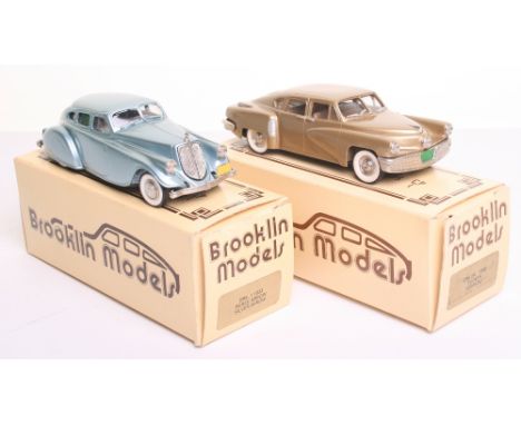Two Brooklin Models,1/43 scale cast metal, BRK.1 (1933) Pierce Arrow Silver Arrow, sky blue body and BRK 2A (1948) Tucker Tor