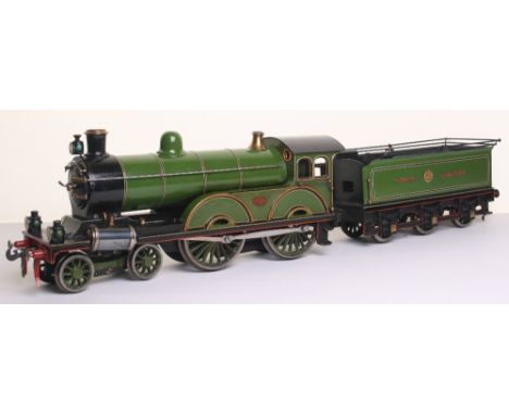 * Rare Carette gauge III live steam 4-4-0 Smith Compound North Eastern locomotive 1870 and tender, circa 1905, cab with press