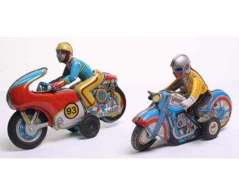 OMI (India) Tinplate Winner 93 Racing Motorcycle ,red bike,tin printed detail, blue and yellow Rider with yellow helmet, numb