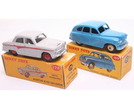 Two Boxed Dinky Toys 153 Standard Vanguard Saloon, blue body, tan wheels, in very good condition, box is very good, correct b