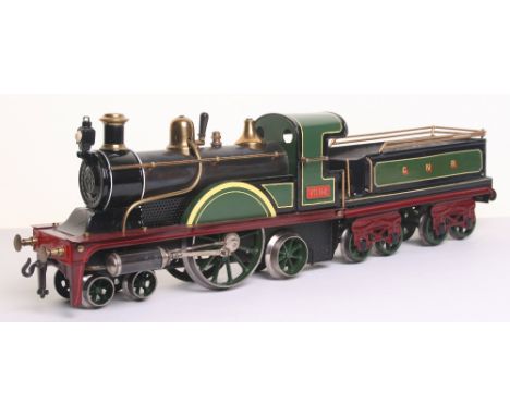 * Bing gauge II live steam 4-2-2 G.N.R locomotive 7094 and bogie tender, circa 1890, cab with water glass, safety valve and g