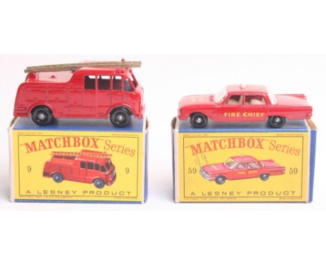 Matchbox Lesney 9c Merryweather Marquis Fire Engine, red body, gold ladder with 18 rungs, 24 tread knobbly plastic wheels and