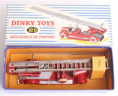 French Dinky 32D Delahaye Fire Engine, red body/convex wheel hubs, black steering wheel, steel escape ladder, white tyres, bl