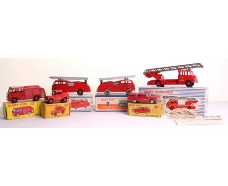 Six  Boxed Dinky Toys Emergency Vehicles,255 Mersey Tunnel Land Rover Police Van, red body, in excellent condition, a couple 