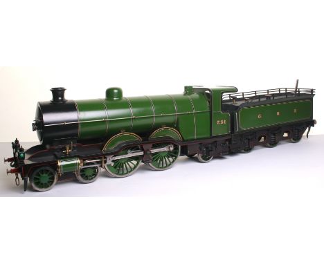 * Live steam 3 ½” gauge model of an Atlantic class 4-4-2 G.N.R locomotive 251 and tender, cab fittings include pressure gauge