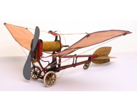 Rare Lehmann 727 Ikarus Aircraft, circa 1920, early Monoplane finished in yellow and red with paper backed wings and tinplate