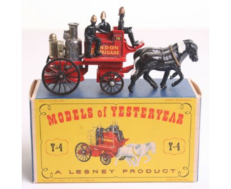 Matchbox Models of Yesteryear Y-4 Shand Mason Horse Drawn Fire Engine “London Fire Brigade” red, gold boiler, complete with t