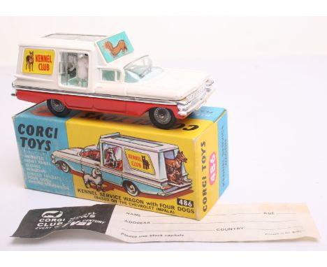 Corgi Toys 486 Chevrolet Impala Kennel Service Wagon, white/red body, cast wheel hubs, ‘Kennel Club’ stickers, complete with 