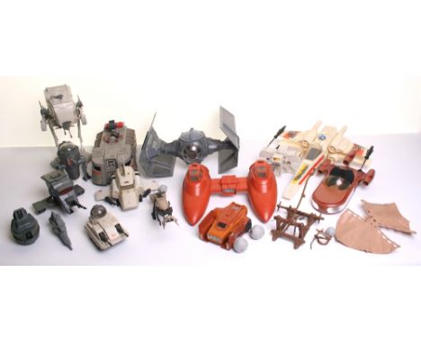 Selection of Vintage Star Wars Vehicles including Luke Skywalkers land speeder, Luke Skywalker battle damaged X-Wing fighter,