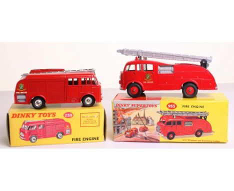: Dinky Toys 259 Fire Engine, red body, spun wheel hubs, silver ladder, ‘Fire Brigade’ decals, in near mint boxed condition, 