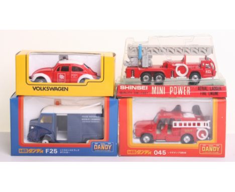 Four Japanese Emergency Vehicles,KadoVolkswagenFire Car (1/43 scale)Tomica Dandy F25 Citroen Nationale Police Van (1/43 scale