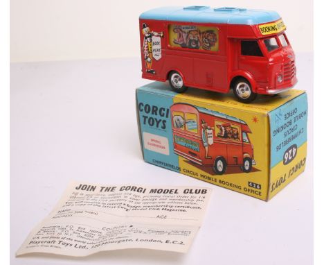 Corgi Toys 426 Chipperfields Circus Mobile Booking Office, red body, light blue roof, scarce shaped spun wheels, in near mint