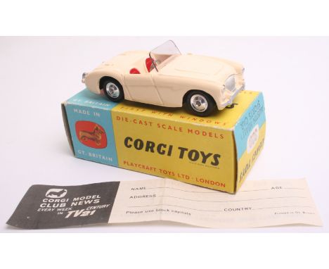 Scarce Corgi Toys 300 Austin Healey Sports Car, cream body, red seats, scarce shaped spun wheel hubs, in mint condition, comp