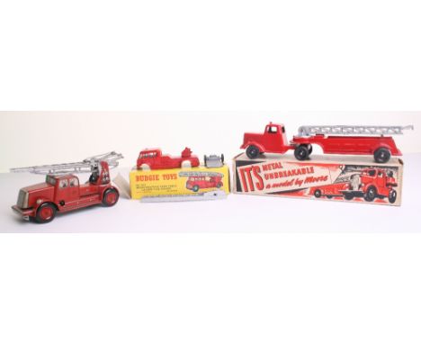 Scarce H.A.Moore  & Co Ltd Diecast Fire Engine, Articulated Aerial Ladder Fire Escape, red body, silver ladders, black rubber