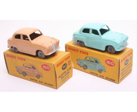 Two Boxed Dinky Toys 160 Austin A30 Saloon’s  tan body, grey plastic wheels,  in very good condition, a few paint chips, box 