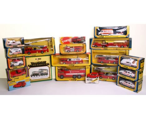 Fithteen 1970’s  Corgi Emergency Appliances, including 2 x 339 Rover 3500 Police Cars,402 Ford Cortina Police Car,  405 Chevr