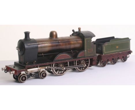 Bing gauge I live steam 4-4-0 Great Western engine No.3410 locomotive and tender, circa 1910, with spirit burner, twin cylind