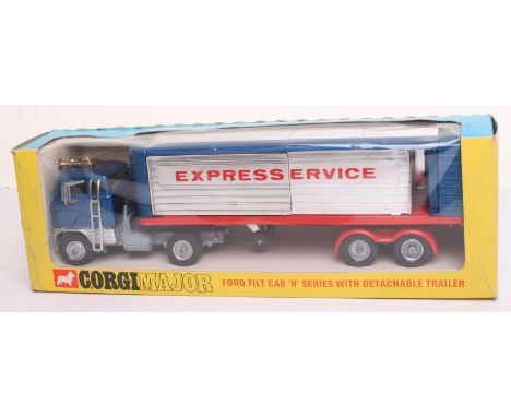 Corgi Major Toys 1137 Ford Articulated Truck “ Express Service” metallic blue/red/silver body, cast wheels, in near mint cond