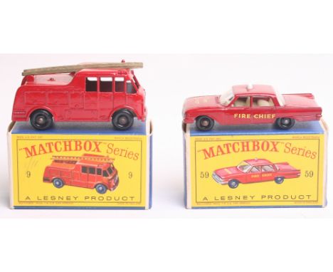 Matchbox Lesney 9c Merryweather Marquis Fire Engine, red body, gold ladder with 18 rungs, 24 tread knobbly plastic wheels and