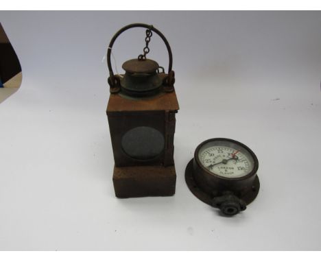 A SR. signal lamp interior and a W. Pope &amp; Sons Ltd, pressure gauge marked at 105 psi