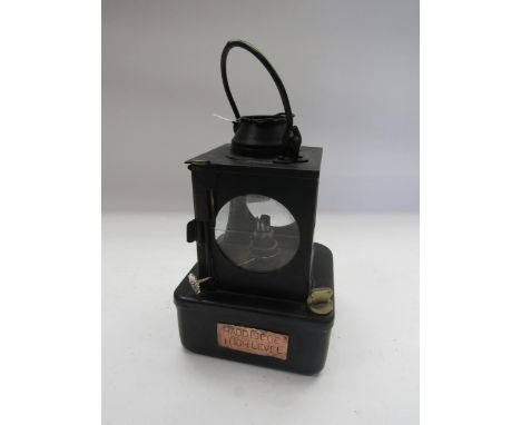 A black painted BR (E) signal lamp interior with metal burner, copper plaque stamped Haddiscoe High Level