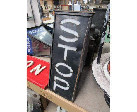 A station terminus luminated stop sign with lamp case, burner and reservoir