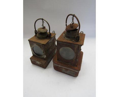 Two signal lamp interiors, one marked S.R. and the other marked BR (E), both with brass burners