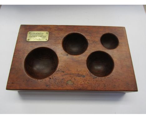 A wooden money till with brass plaque "Wrabness Ticket Office LNER", some worm damage, 50 x 30cm
