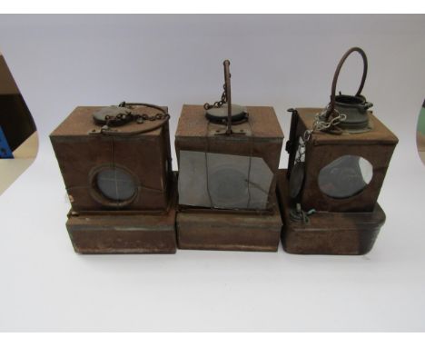 Three signal lamp interiors two being stamped BR (M), the other unmarked, a/f
