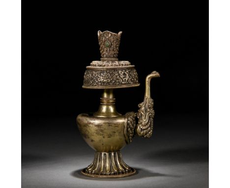 A Tibetan Silver Ewer Qing Dynasty Dimensions: Height 7 5/8 inches, Width 4 1/4 inches (19.5 cm x 11 cm)