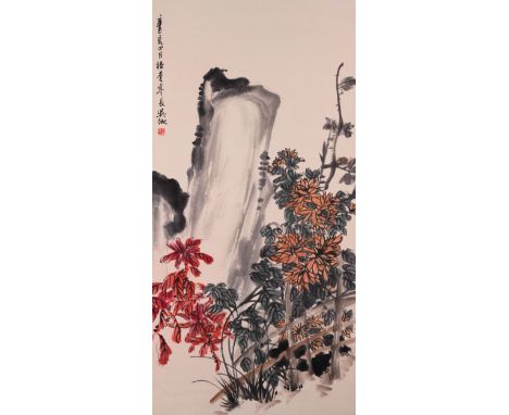 A Chinese Scroll Painting By Wu Zheng 20th c. Dimensions: 43 1/4 x 20 3/4 inches (110cm x 53cm)
