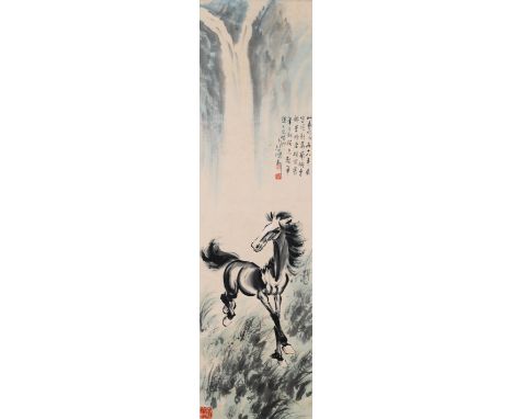 A Chinese Scroll Painting By Xu Beihong 20th c. Dimensions: 55 x 13 3/4 inches (140cm x 35cm)