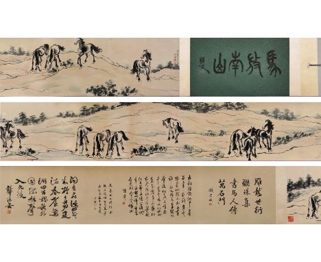 A Chinese Hand Scroll Painting By Xu Beihong 20th c. Dimensions: 143 1/4 x 16 1/2 inches (364cm x 42cm)
