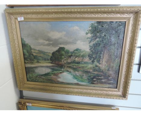 A vintage oil on board depicting country side landscape signed R Rhind