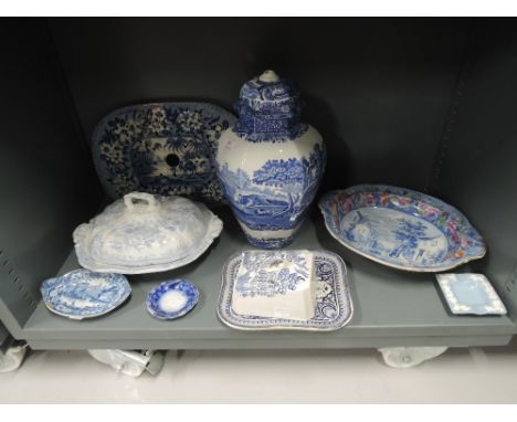 A selection of vintage and antique transfer printed ceramics including Copeland spode