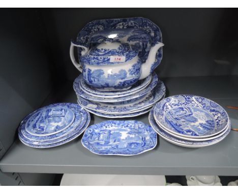 A selection of vintage blue and white transfer printed ceramics Copeland Spode etcLid cracked