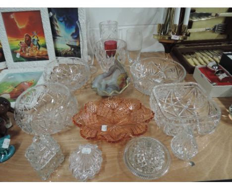 A large selection of clear cut crystal and hand decorated glass wares