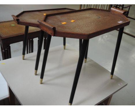 A pair of vintage oak tray tables on splay legs