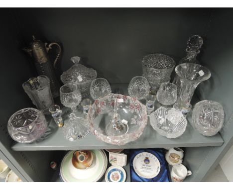 A selection of vintage glass wares including ornate claret jug