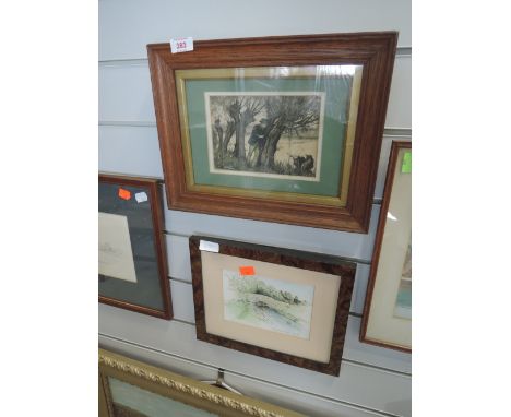 A vintage print of man poaching for fish with aquatint detail