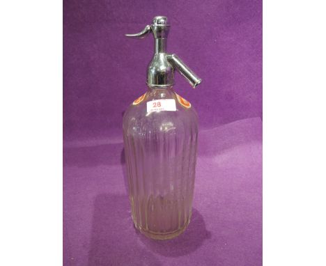 A vintage heavy glass soda syphon Morecambe Poulton etched front