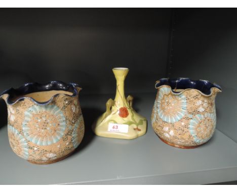 A selection of vintage ceramics including Doulton Slater / Lambeth vase pair 