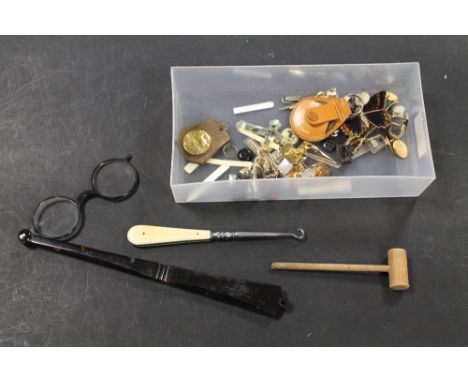 A SET OF ANTIQUE FOLDING LORGNETTES AND A QUANTITY OF CUFFLINKS ETC.