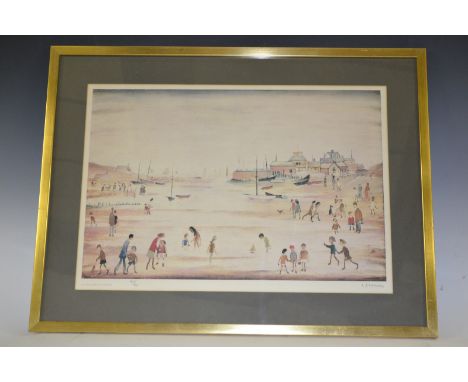 Laurence Stephen Lowry RA (1887-1976), by and after, On The Sands, coloured print, signed in pencil,  no.307/500, 37cm x 56.5