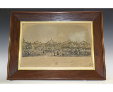 G. Faulkner, after,  Smithfield Market, Manchester, coloured lithographic print, in a substantial mahogany frame, 72cm x 48cm