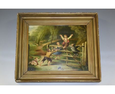 English School (19th century)
Playtime, Children Swinging on a Five-Bar Gate
oil on board, 21cm x 26cm