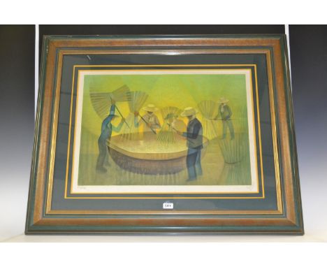 Toffoli, by and after, The rice threshers, signed, limited edition off set lithograph, no XVII/XXX, 53cm x 70cm, framed