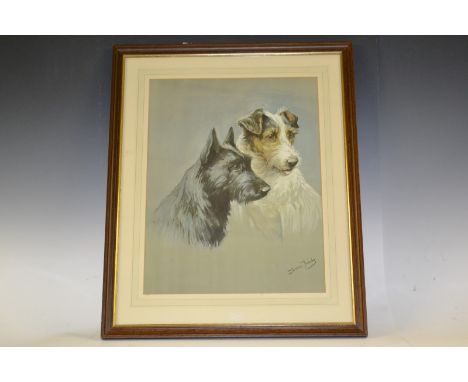 Fannie Moody, 1861-1949, by and after, Terriers, lithograph print, 47.5cm x 37cm, framed